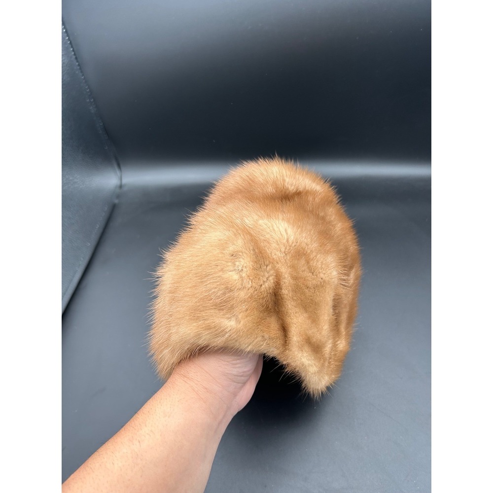 Vintage Dana Marte Originale Genuine Mink Fur Pillbox Hat Honey Blonde Brown